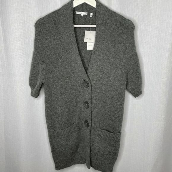 Vince Gray Varsity Short Sleeve Alpaca Wool Cardigan - Picture 1 of 4